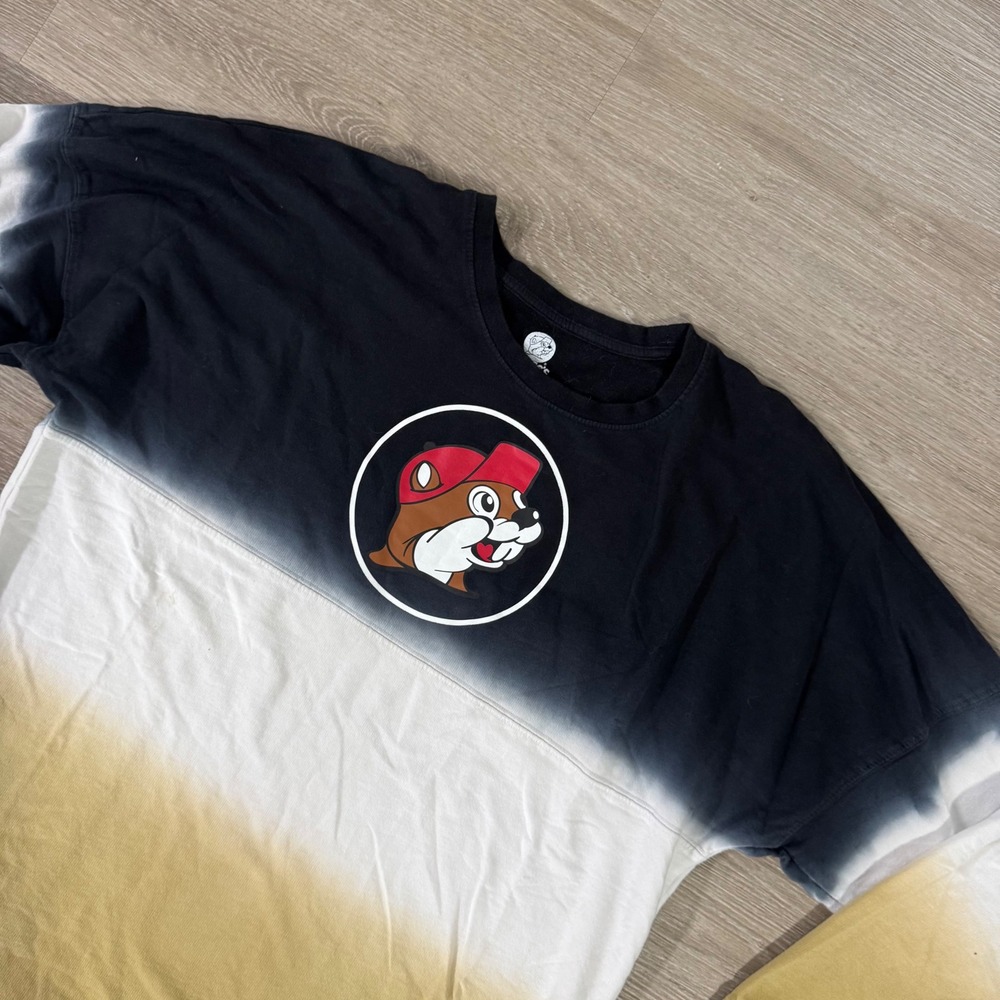 Buc-ee's Spirit Jersey Unisex Large Black White Gold Dip Dye Long Sleeve Tee